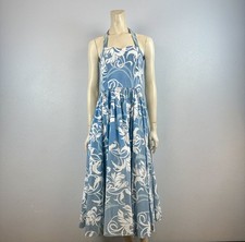 Vintage Hawaiian Blue Tropical Halter Dress Resort Wear Beach, X-Small