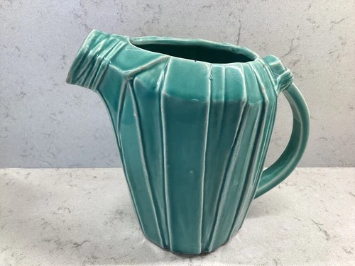Vintage McCoy Pottery Turquoise Green 8" Pitcher Mid Century Modern