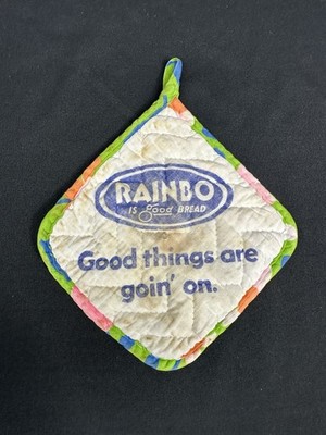 Vtg 1950 Rainbo Bread Kitchen Hot Mat Advertising Pot Holder Retro Flowers
