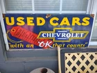 LARGE RARE VINTAGE 3FT PORCELAIN METAL BOWTIE CHEVROLET AUTO DEALER SIGN