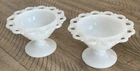 Vintage Milk Glass Compotes Open Lace Edge Pedestal Bowls Pair