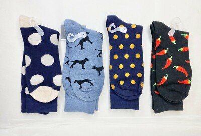 4 WEST LOOP Men's High Fashion Socks Size 6-12 Dog Animal Polka Dot Pepper Print