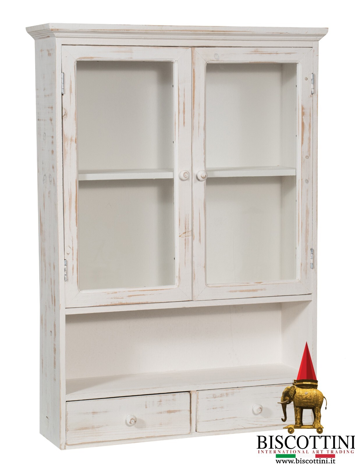 Biscottini Vitrina Sala 2 Puertas Escaparate Madera Baño 3 Estantes Shabby Chic