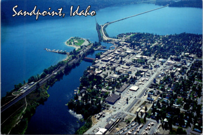 Vintage Postcard Sandpoint Idaho Aerial View Of City And Lake