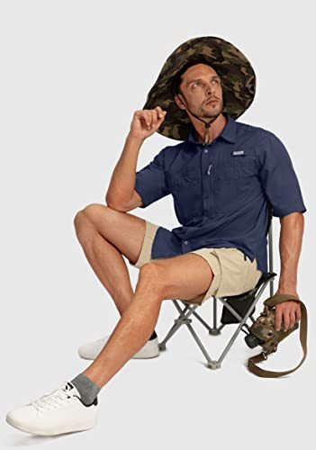 Men's Fishing Shirts with Zipper Pockets UPF 50+ Lightweight Cool Large Navy - Picture 7 of 7