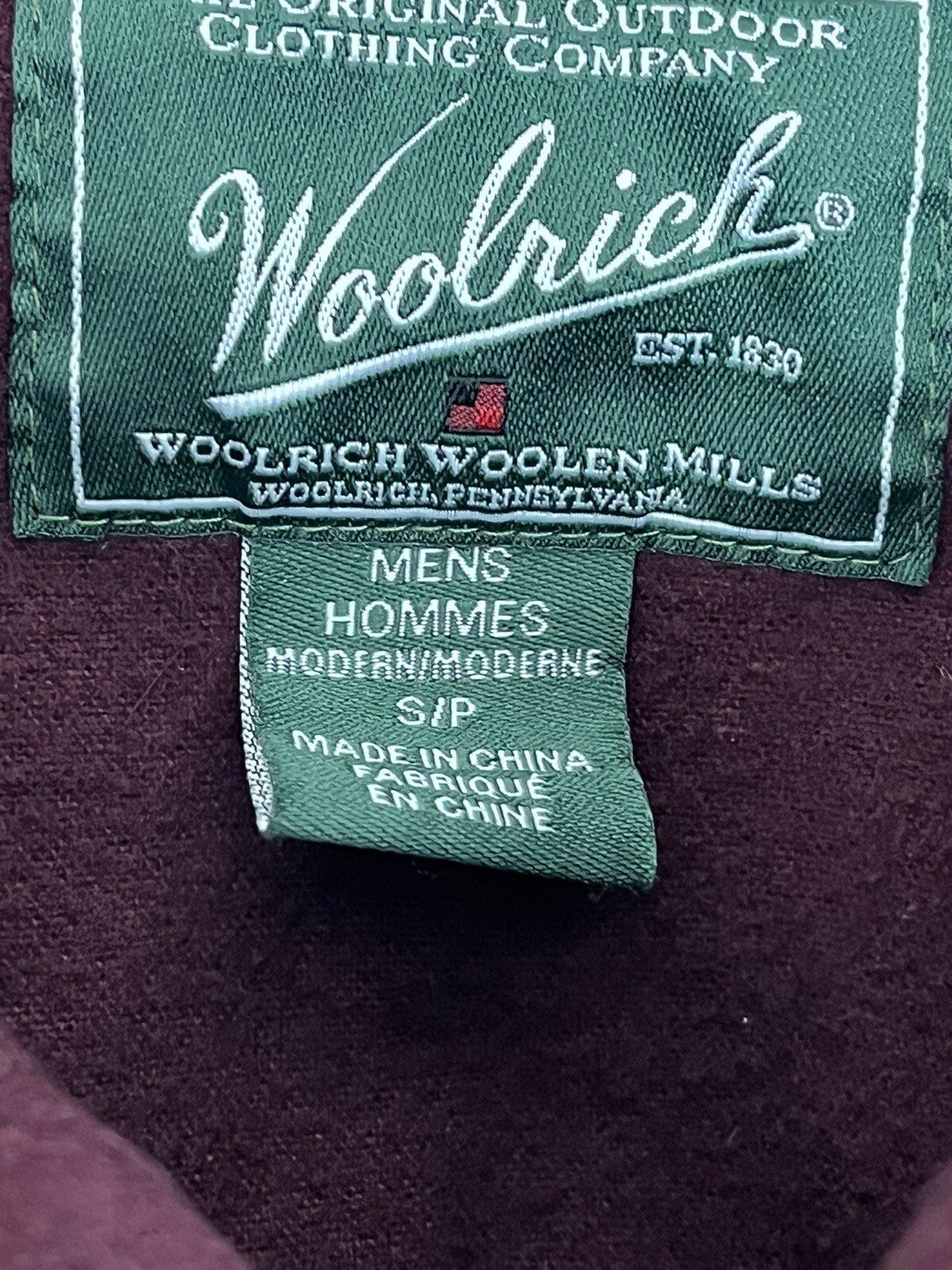 Vintage Woolrich Shirt Mens Small Burgundy Flannel Long Sleeve Outdoor Adults