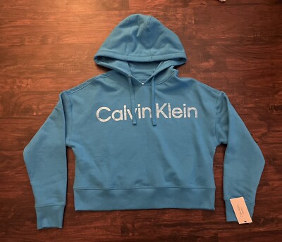 Calvin Klein Women's Blue Cropped Hoodie Sz Small