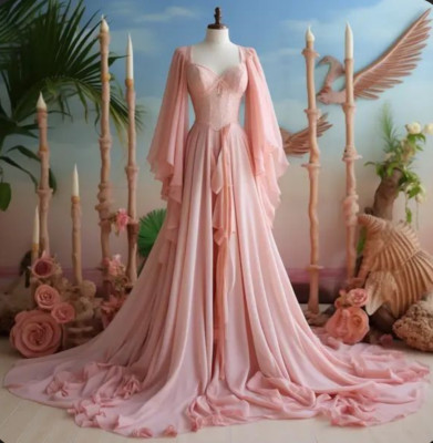 Boho Light Pink Long Sleeves Wedding Dresses Vintage Tulle A Line Bridal Gowns