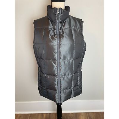 Lands' End Down Feather Puffer Vest Shiny Gray Full Zip Women's