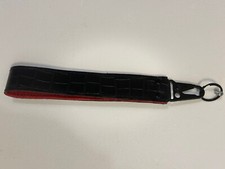 Leather Wristlet Key Fob with Clasp and O Ring Strap for Clutch or Bag Black Red