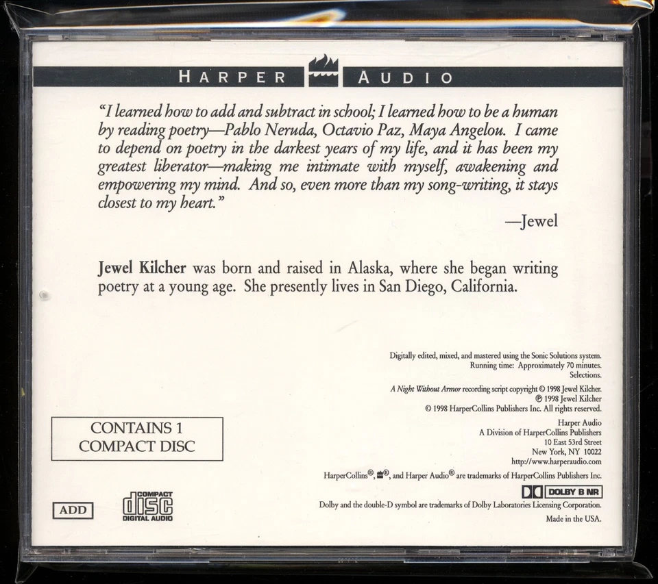Hörbuch★JEWEL Kilcher★A NIGHT WITHOUT ARMOR★GEDICHTE read by Jewel★CD★NEUWERTIG★ - Bild 3 von 3