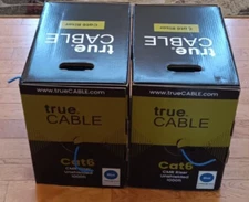 TRUE CABLE Cat6 Riser CMR 1000ft Blue 23AWG 4 Pair Solid Bare Copper -2 Boxes