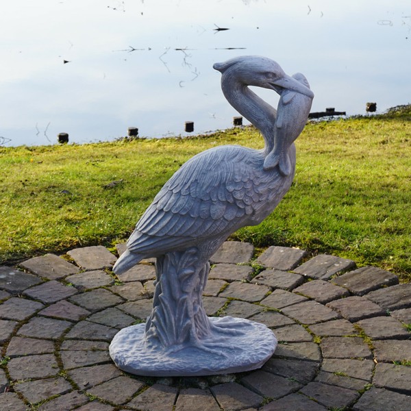 Reiher Vogel Fischreiher Steinfigur H.88 Cm 63 Kg WeißBeton Frostsicher-image