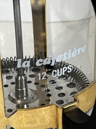 Coffee: La cafetiere 12 Cups Glass Bowl, Gold Metal Lid & Frame Black Handle - Picture 13 of 18