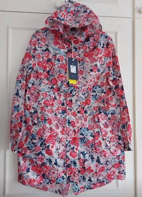 Joules Golightly Printed Waterproof Packaway Jacket- Cream Floral -uk 12  UK
