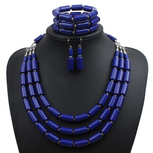 3pcs Multi Layered Beaded Necklace Earrings Bracelet Set Chunky Statement - Picture 20 of 21