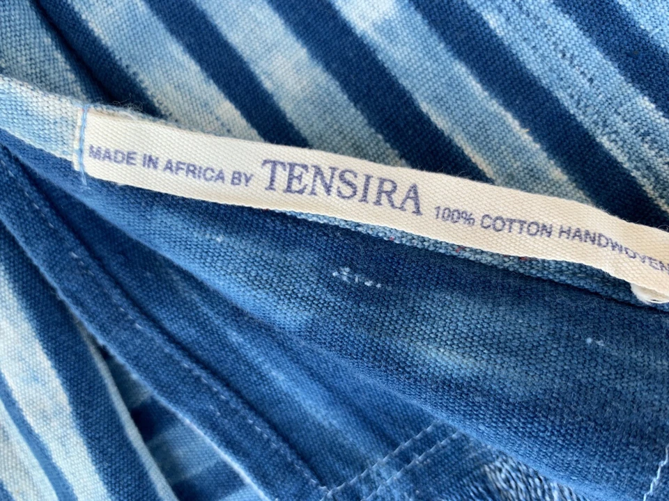 "Cubierta tejida a mano TENSIRA azul 100 % algodón flecos hecha en África 48"" X 60""" Foto 4 de 4