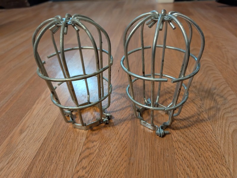 Lot 2 Vintage Drop Light WIRE Bird Cage Trouble Light WORK SHOP STEAMPUNK