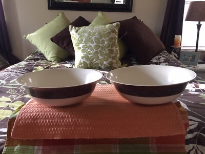 2 David Paul Melmac Melamine serving Bowls Brown tortoise band farm cottage 10.5