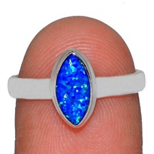 Blue Fire Opal 925 Sterling Silver Ring - Size 8