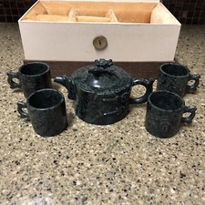 Vintage Jade Miniature Tea Set: Tea Pot and 4 Mugs/Cups