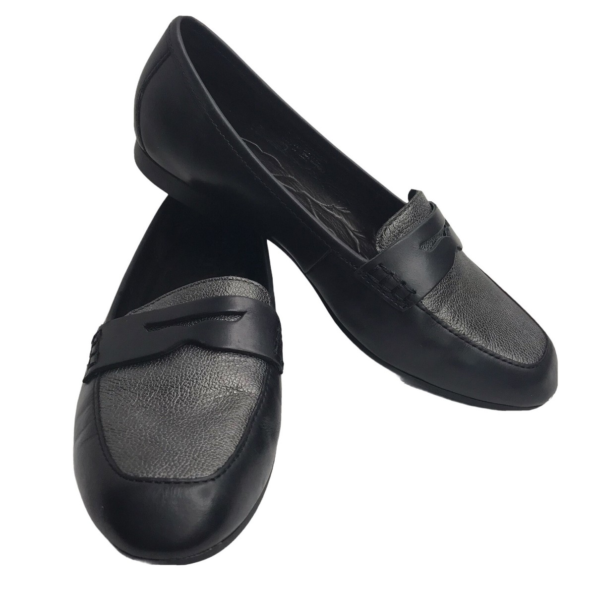 BORN Black Leather Loafers 7.5 M Slip-On Two-Tone Padded  display picture 1