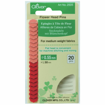 Blumenkopf Stecknadeln von Clover - Packung 20 Stecknadeln. Für mittelschwere Stoffe 0,55 mm x 50