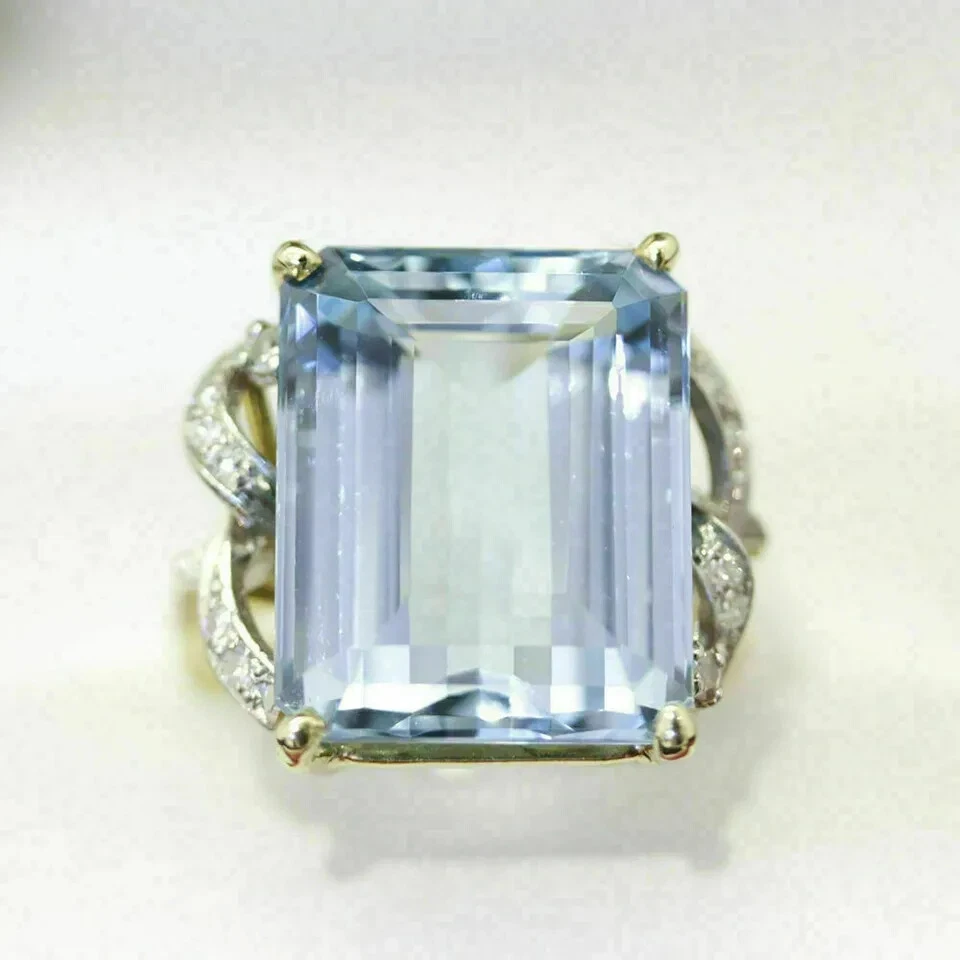4.50Ct Emerald Cut Aquamarine Engagement Solitaire Ring 14K Yellow Gold Finish - Image 4 of 4
