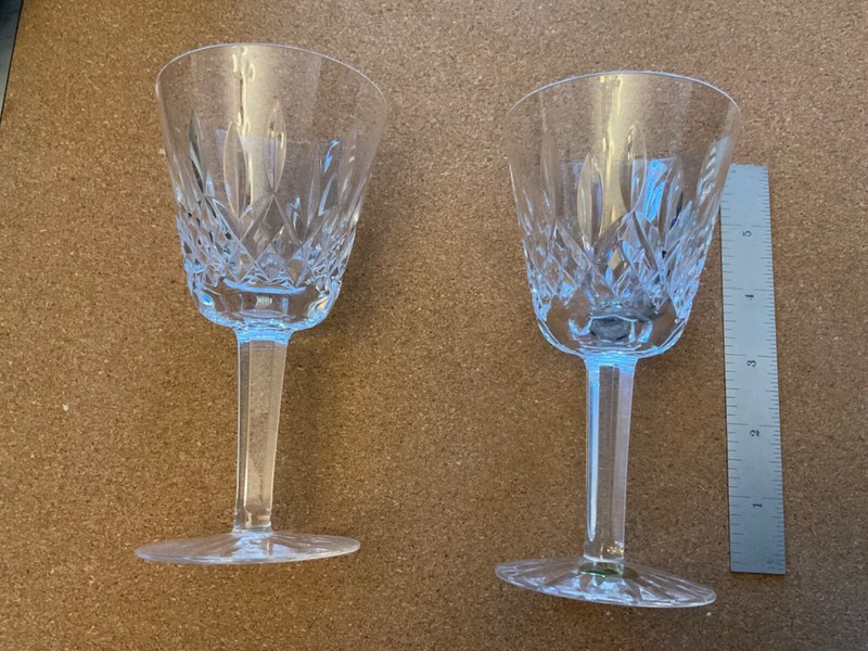 2 Waterford Crystal Lismore Wine Glasses.  Approx 5 7/8 inches. Claret or White