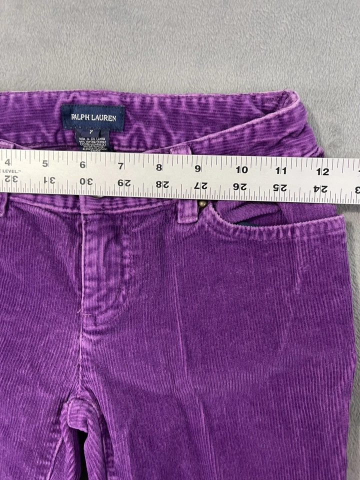 Calça Ralph Lauren Meninas 7 Veludo Roxo Cintura Média Magra Zíper Tornozelo Pônei Dourado - Imagem 3 de 4
