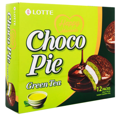 LOTTE Choco Pie | Green Tea Flavor, Black Sugar Milk  &  Banana Flavor 12 Packs.