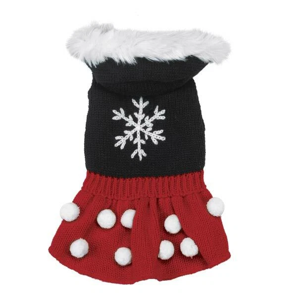 Vestido tejido copo de nieve East Side Collection capucha pompones acrílico pulóver taza de té Foto 4 de 4