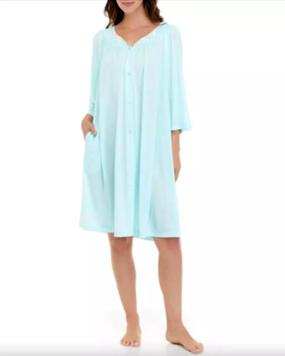 Plus Size Miss Elaine Essentials Tricot Short Button Front Robe