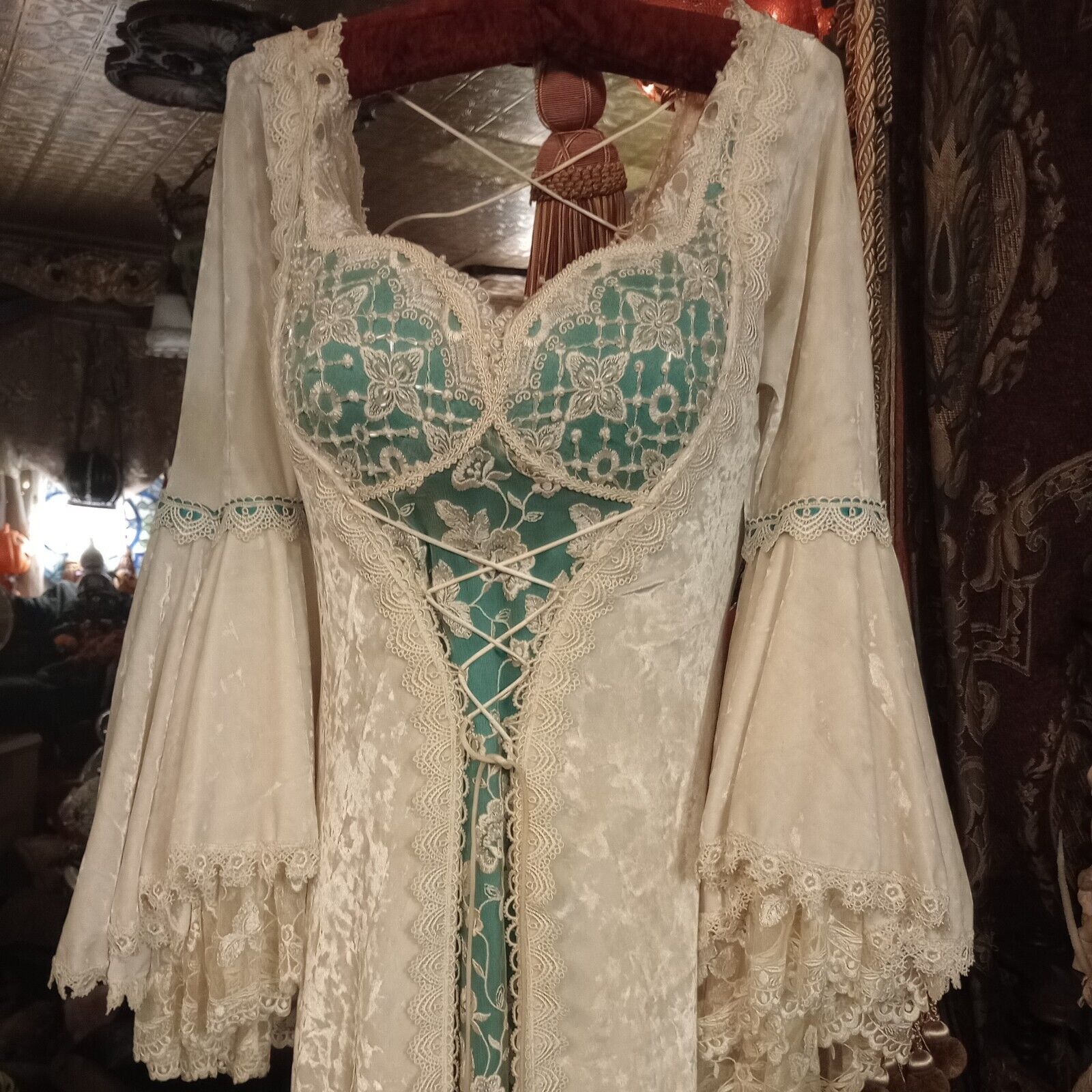 Off White velvet Wedding  Renaissance Dress Gown … - image 3