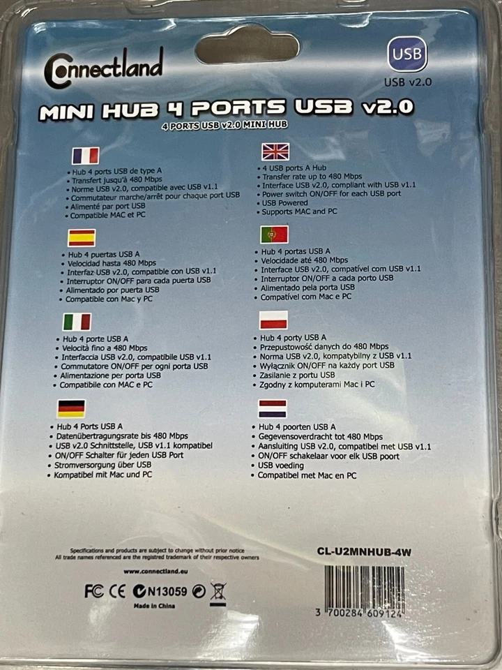 USB Mini Hub Connectland CL-U2MNHUB-4W 4 Ports USB V2.0 Mini Hub (White) - Image 2 of 2