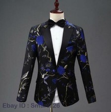 Mens Suit Blazer Pants 2Pcs Sets Embroidered Slim Evening Formal Host Costumes L