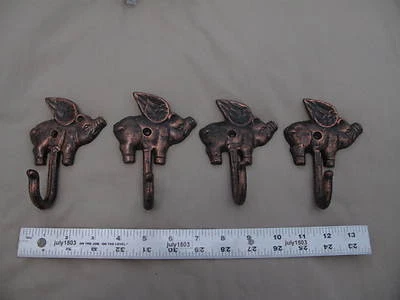 DESIGNER'S IMAGE (4) NEW Flying Pig Coat Hook Cast Iron Antique Pewter Finish 5" x 3-1/2"