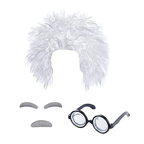 Verrückter Wissenschaftler Perücke Kostüm mit Brille Schnurrbart Augenbrauen für Cosplay Kostüm - Bild 7 von 8