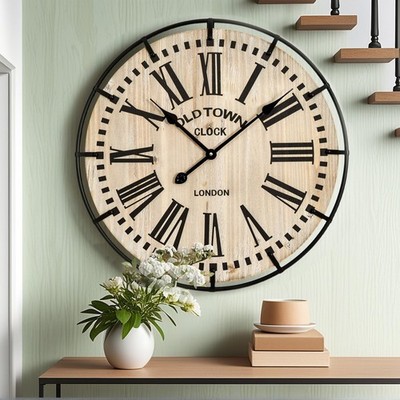 EMAX HOME Rustic Farmhouse Wall Clock 24 Inch, Vintage Oldtown London Wooden