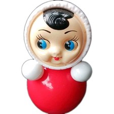 Vintage Kids Plastic Celluloid Doll Roly Poly Toy Nevalyashka Red HTF