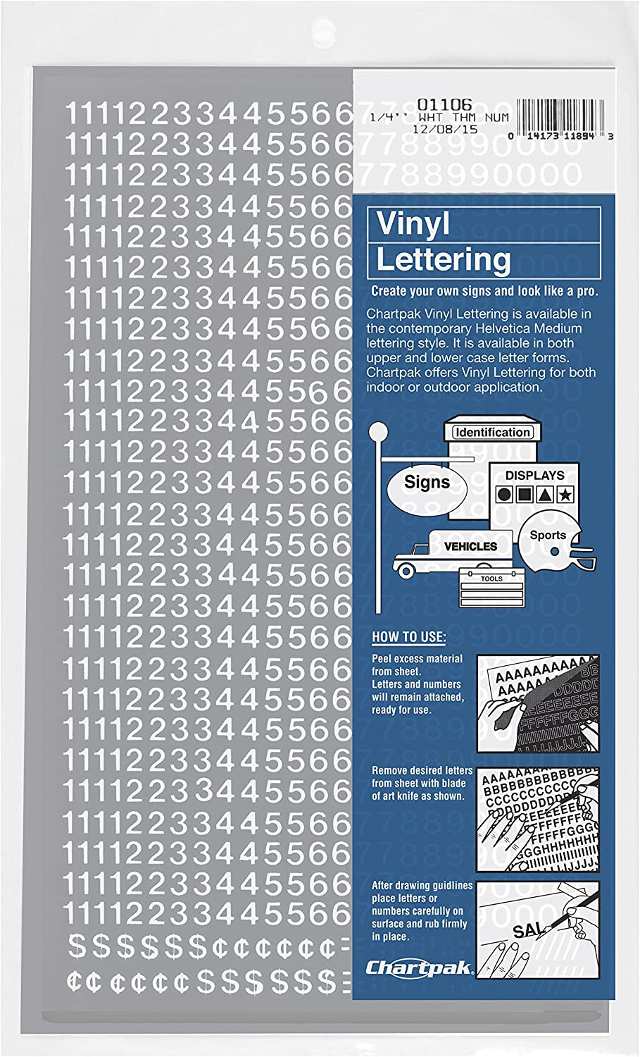 Self-Adhesive Vinyl Numbers, 1/4 Inch High, White, 718 per Pack (01106)