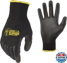 Gorilla Grip Men's Work Gloves Medium 5 Pairs Polymer Palm Non-Slip Black Blue