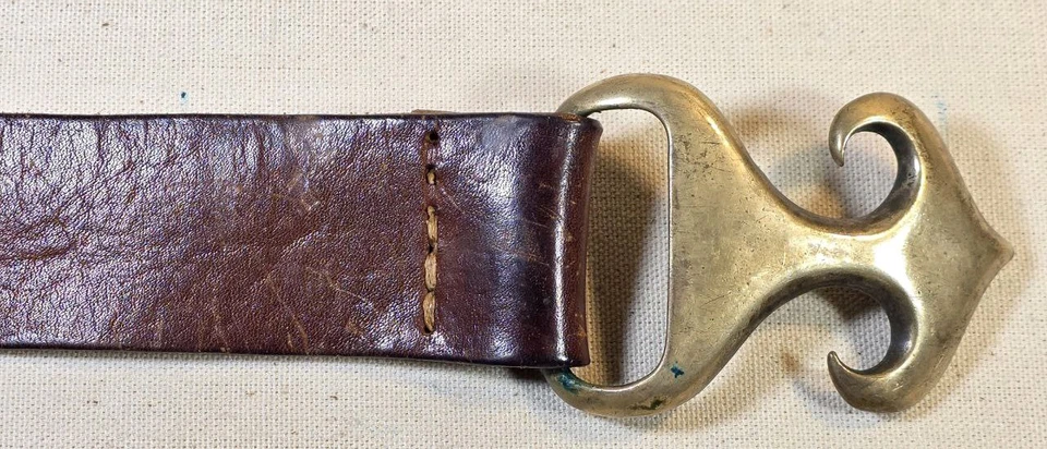 Cinturón de cuero vintage de latón macizo con hebilla de gancho años 70 estilo occidental de EE. UU. 016562 Foto 4 de 4