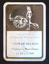 Fathers Of American Democracy Thomas Nelson Rare TONED-0.999 Silver 1 Oz Art Bar 104.99 per troy oz