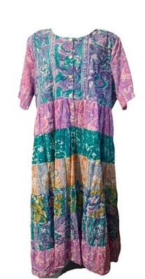 La Cera Dress Multicolor Sz 2XL Tiered  Floral Boho Cottage Women s