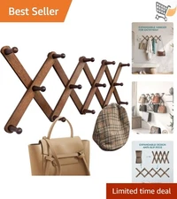 Wood Wall Hanger Expandable Coat Rack 14 Pegs Pine Wall Mount for Hats Bags