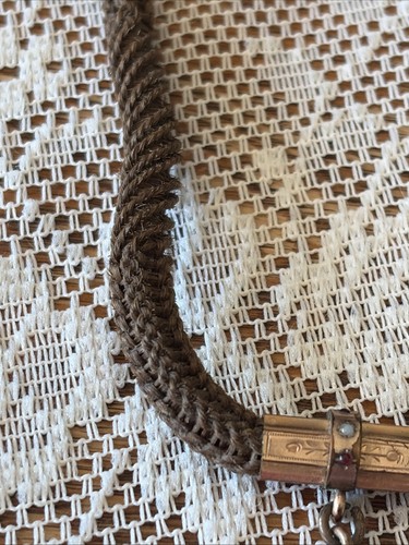 Antique Victorian Woven Hair Watch Chain Bracelet - Jeweled Heart Pendant T-Bar - Afbeelding 5 van 24
