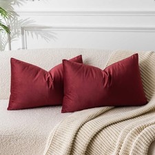 Decorative Velvet Throw Pillow Covers 24" x 16" Pack of 2 Burgundy
