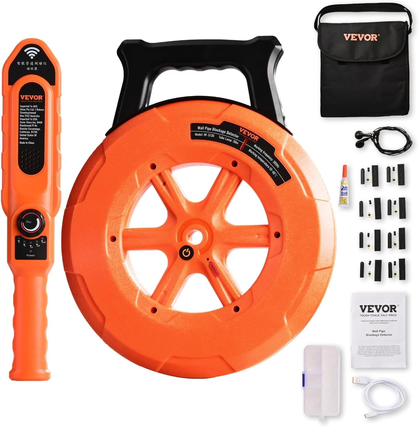 VEVOR 100ft Underground Pipe Locator PVC Metal Sewer Detector IP67 Waterproof