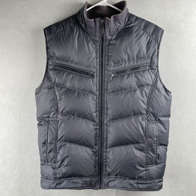 DKNY Active Puffer Vest Charcoal Gray Fleece Zip Ribbed Collar Outdoors Mens M